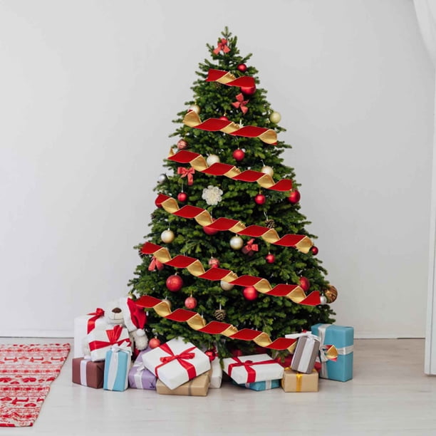 Xihbxyly Cinta Navideña de 6,3 Cm, Material Flocado, Decoración Versátil para Árboles y Regalos, Perfecta para Manualidades Navideñas, Decoración Del Hogar y La Oficina, 2 M de Largo, Color Rojo Fest
