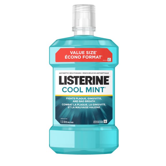 Rince-bouche antiseptique Listerine pour la gingivite et la plaque dentaire - Contient des huiles essentielles comme le thymol, le menthol et l'eucalyptol - 1,5 L