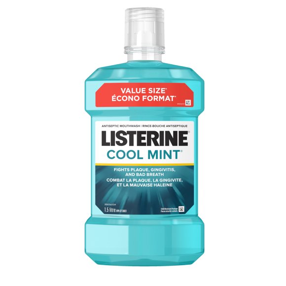 Rince-bouche antiseptique Listerine pour la gingivite et la plaque dentaire - Contient des huiles essentielles comme le thymol, le menthol et l'eucalyptol - 1,5 L