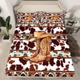 thumbnail image 2 of Castle Fairy Boys Girls Western Cowgirl Boots Hat Full Size Sheets 4-Piece,Cow Print Breathable Bed Sheets,Bohemian Tribal Aztec Lightweight Sheet Sets,Lightweight Room Decor, 2 of 7