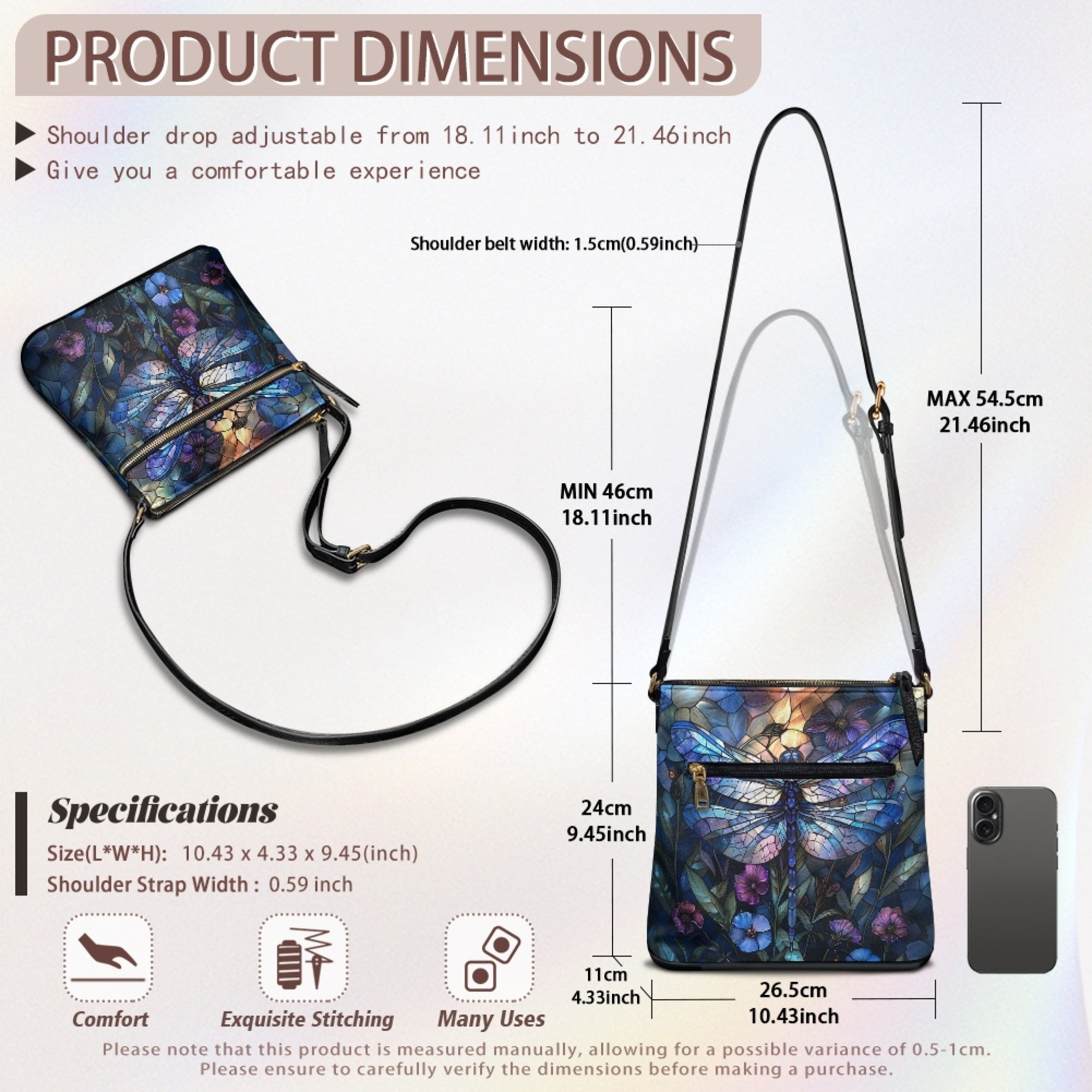 Kuiaobaty Dragonfly Flower Print Crossbody Bag for Women, Waterproof Portable Leather Satchel Purse with Adjustable Strap, Lightweight Casual Shoulder Handbag Crossbody for Travel