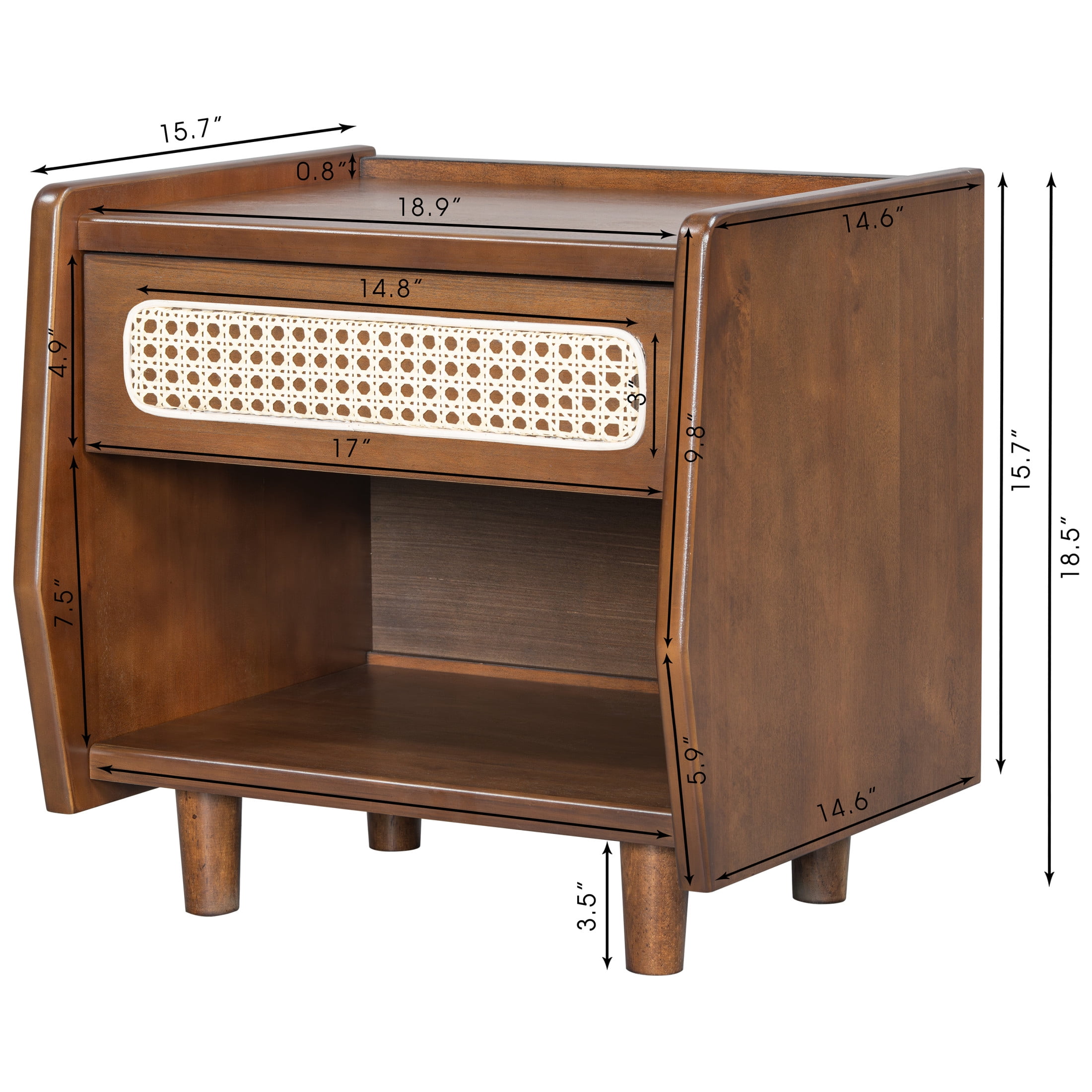 Christopher Knight Home 18.9"W Modern Nightstand, Bedside Table with Rattan Accent Drawer, Walnut