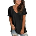 thumbnail image 2 of Black Women's Short Sleeve T-shirt, Women'S Casual Comfort V-Neck Solid Color Pocket Loose Fit Short Sleeve Shirt,Women's Short sleeve T-shirt L, 2 of 5