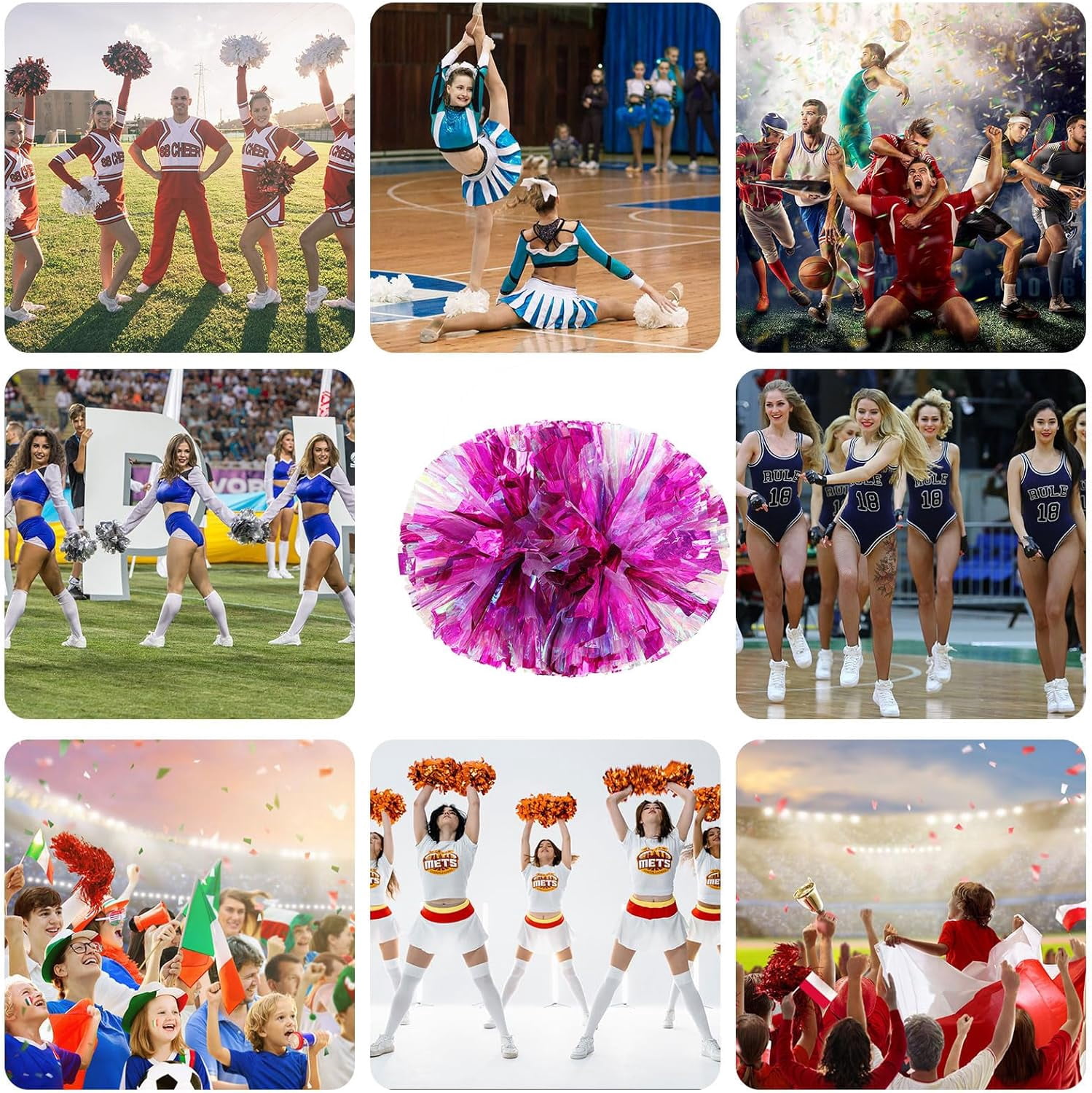20 Pack Cheerleading pom poms,Handheld Cheer pom poms, Sports Cheer Plastic Pom Poms Cheerleading for Sports Team Spirit Cheering (Colorful+Blue)
