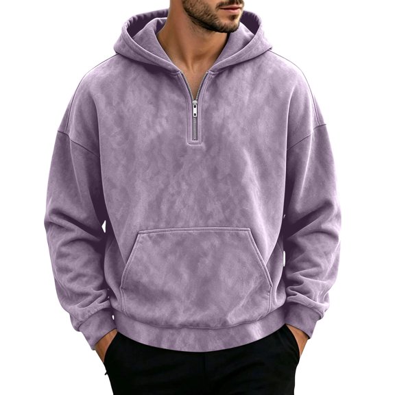 Mlzmgr Hooded Sweatshirts for Men Long Sleeve Zipper Printed Loose Casual Pullover Tops Lightweight Sweatshirts with Pocket(X-Large,Purple)