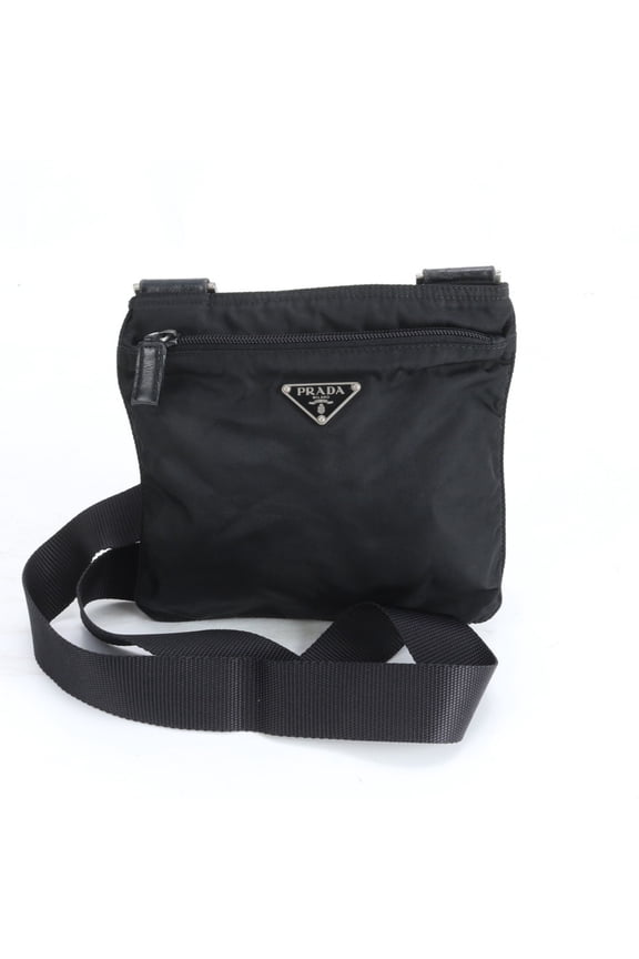 Pre-Owned Prada Tessuto Nylon Triangle Logo Shoulder Bag Messenger Black Men's