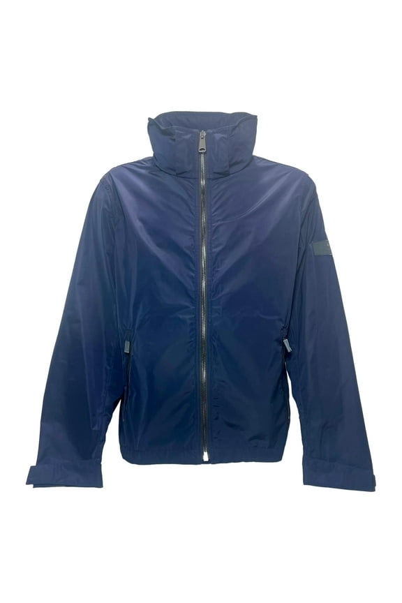 Pre-Owned Burberry Packaway Hood Shape-Memory Taffeta Jacket in Navy Blue Polyester