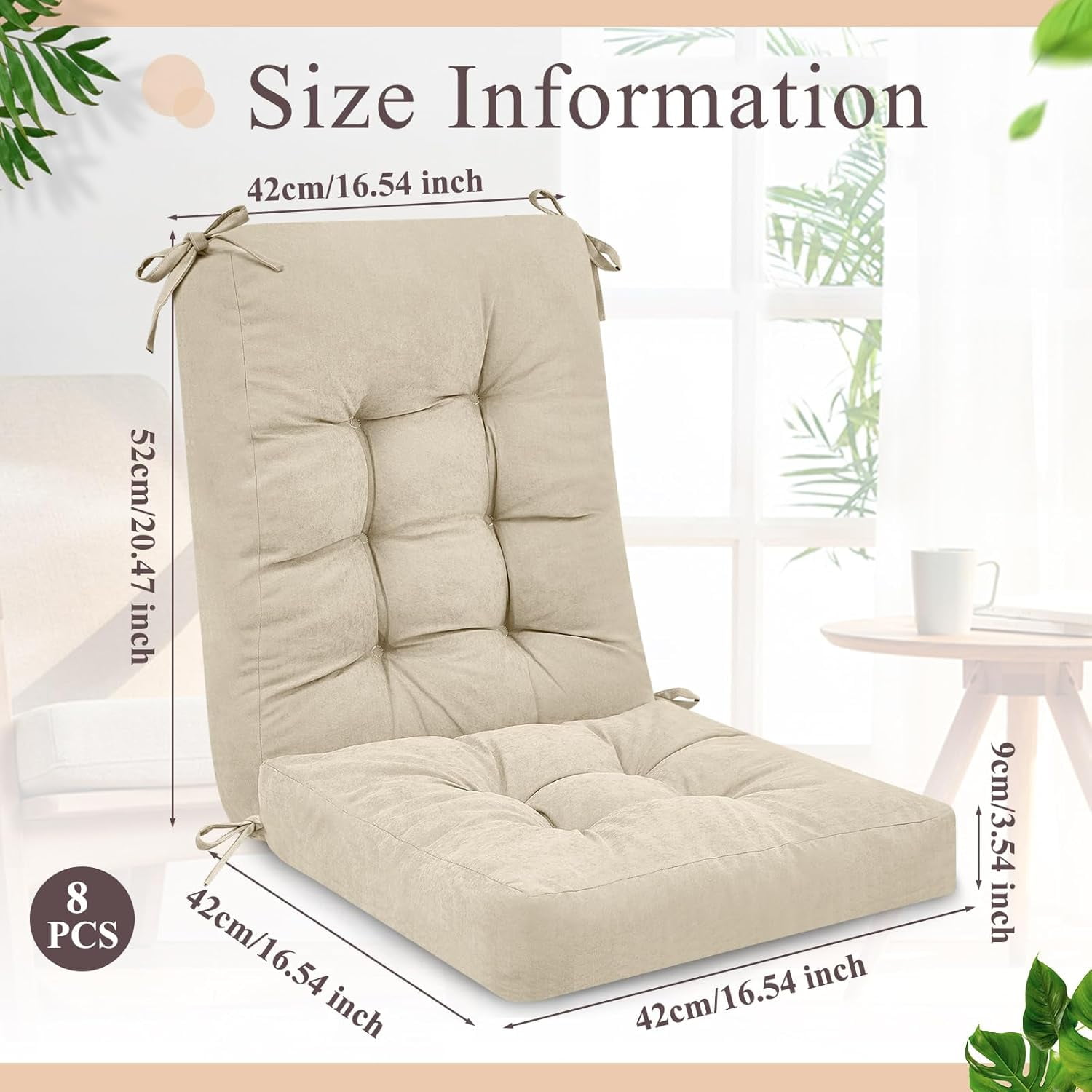 4 Sets Outdoor Patio Chair Cushions Seat High Back Tufted Pillow Replacement Rocking Chair Cushions Pads for Patio Summer Seasonal Indoor Home Office(Beige)