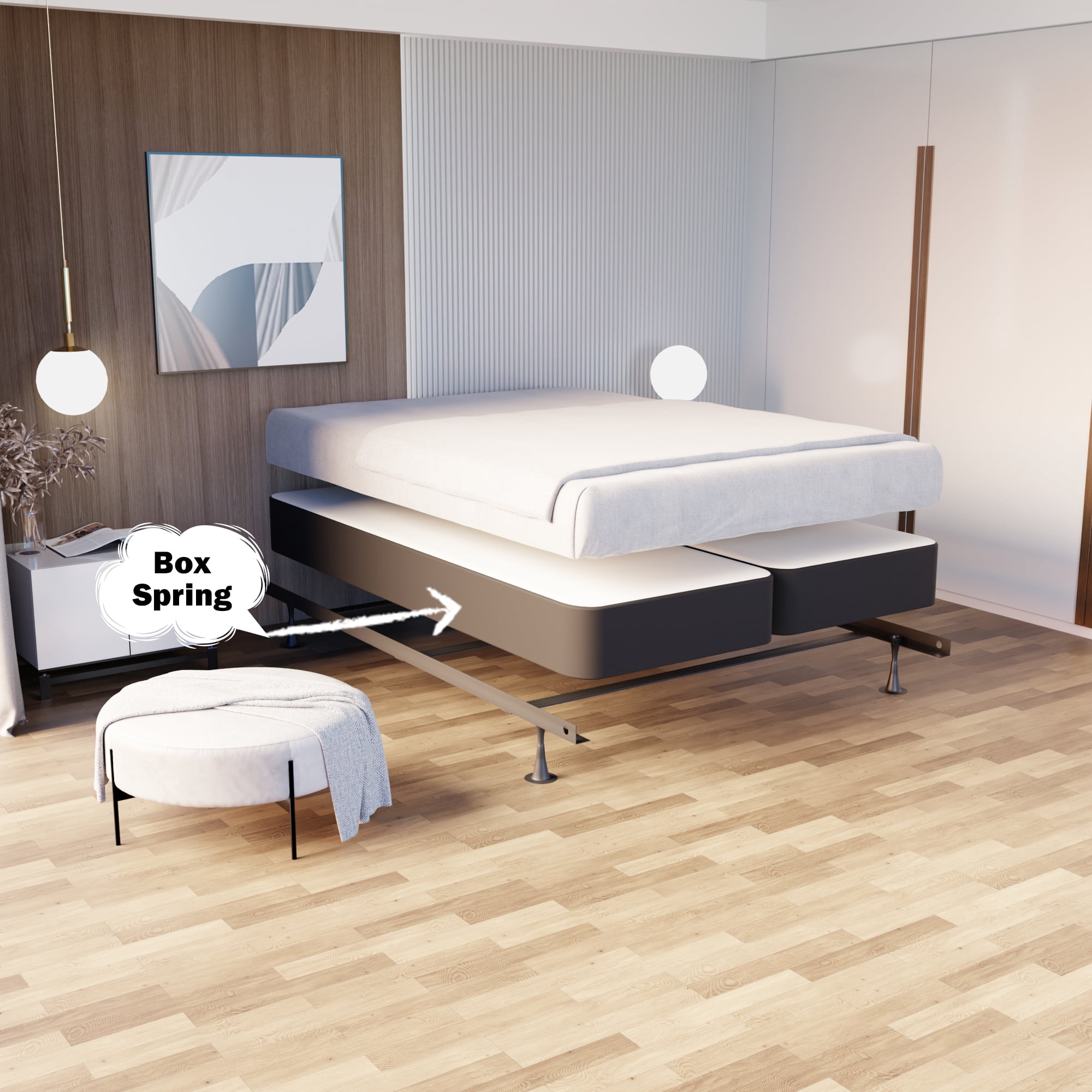 Continental Sleep, Box Spring Bed Base Full Size, 4-Inch Wood Mattress Foundation, Quiet Noise Free, 2-Pieces Under Mattress Support BoxSpring, Fully Assembled, Black