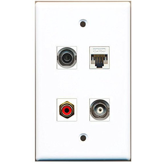 RiteAV - 1 Port RCA Red 1 Port 3.5mm 1 Port BNC 1 Port Cat5e Ethernet White Wall Plate