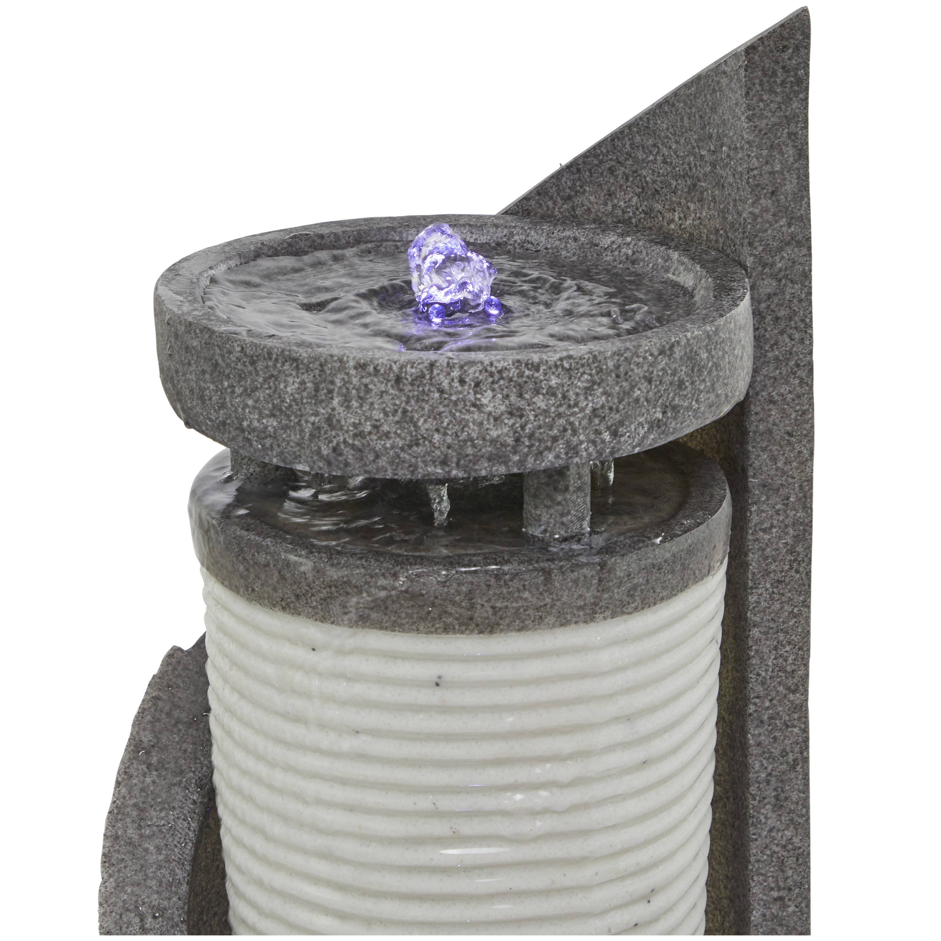 DecMode Light Gray Geometric 2 Tier Fountain Indoor Outdoor Decor with LED Light