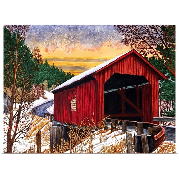 Great BIG Canvas | Rolled Thelma Winter Poster Print entitled Sunset At The Old Bridge, Vermont