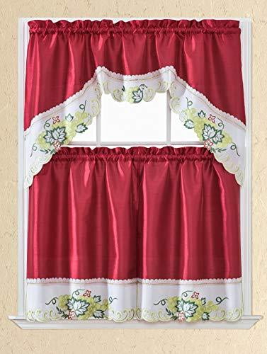 BRIGHTER & SOFTER cafe curtain set 3pcs kitchen curtain FRESH GREEN tulips 