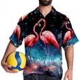 thumbnail image 4 of Starry Sky Flamingo Men's Short Sleeve Hawaiian Print Button Down Beach Shirt, 4 of 6