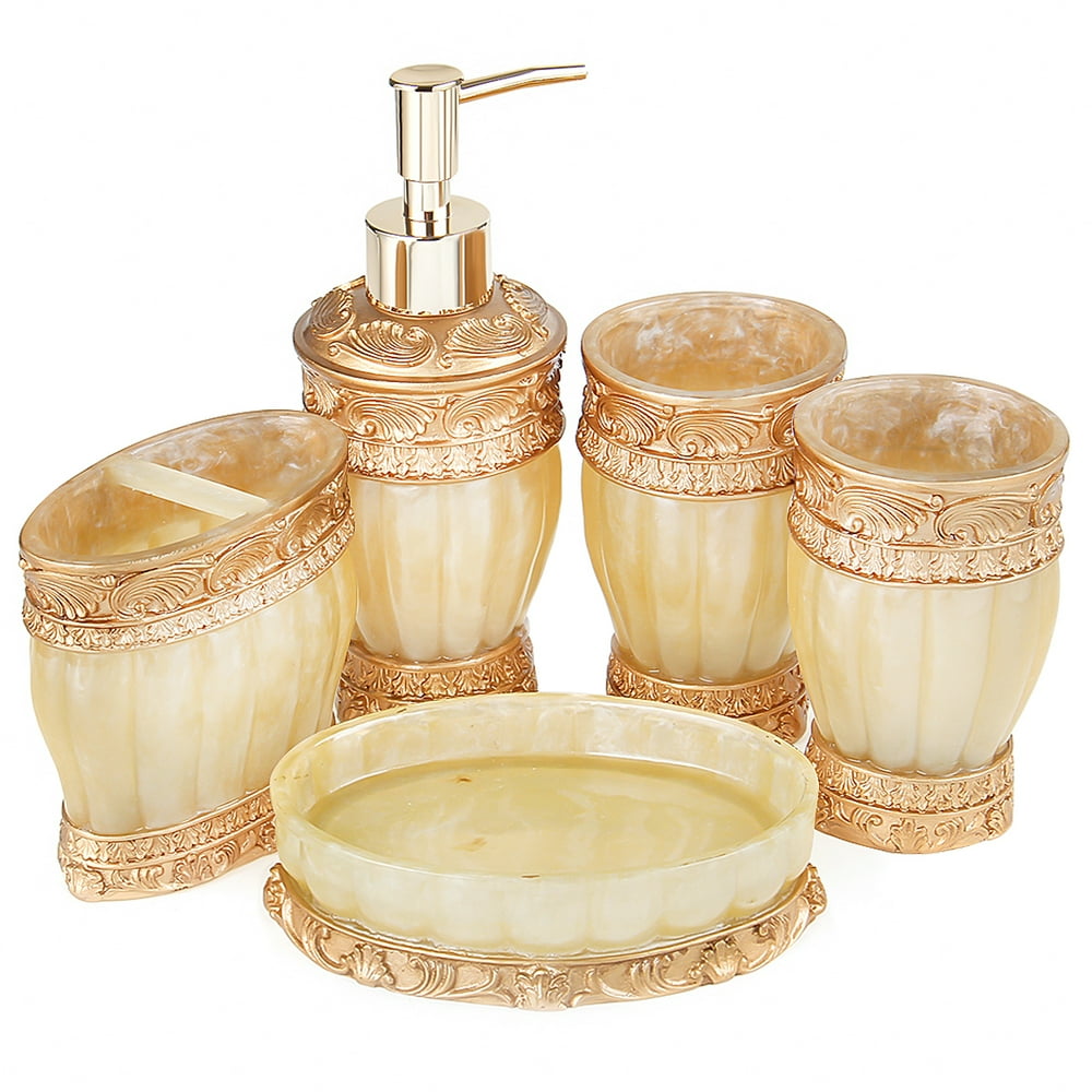 5 Piece Bathroom Accessories Set, Collection Bath Set Features Soap