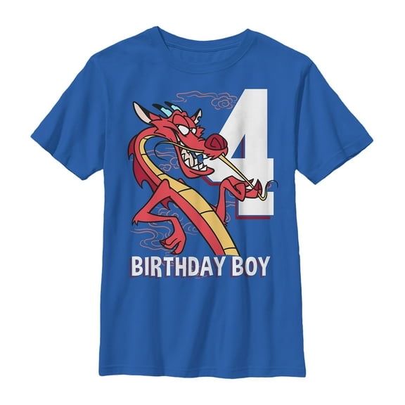 Boy's Mulan Mushu 4th Birthday Graphic Tee Royal Blue X Small