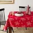 thumbnail image 2 of Violet Linen Vintage Sparkling Christmas Holly Bows Damask Pattern, Polyester Jacquard, with Metallic Plain Weave Woven, Red, 60 Inch by 84 Inch, Seats 6 to 8 people, Rectangular Tablecloths, 2 of 8