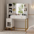 thumbnail image 5 of Makeup Vanity and Stool – White Vanity Desk with 3-Color LED Lights, Charging Station & Display Cabinet, 5 of 5