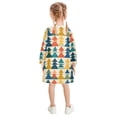 thumbnail image 3 of Girls' long-sleeved dress Colorful Christmas Tree Girls' A-line dress with ribbed cuffs Soft and comfortable, 3 of 6