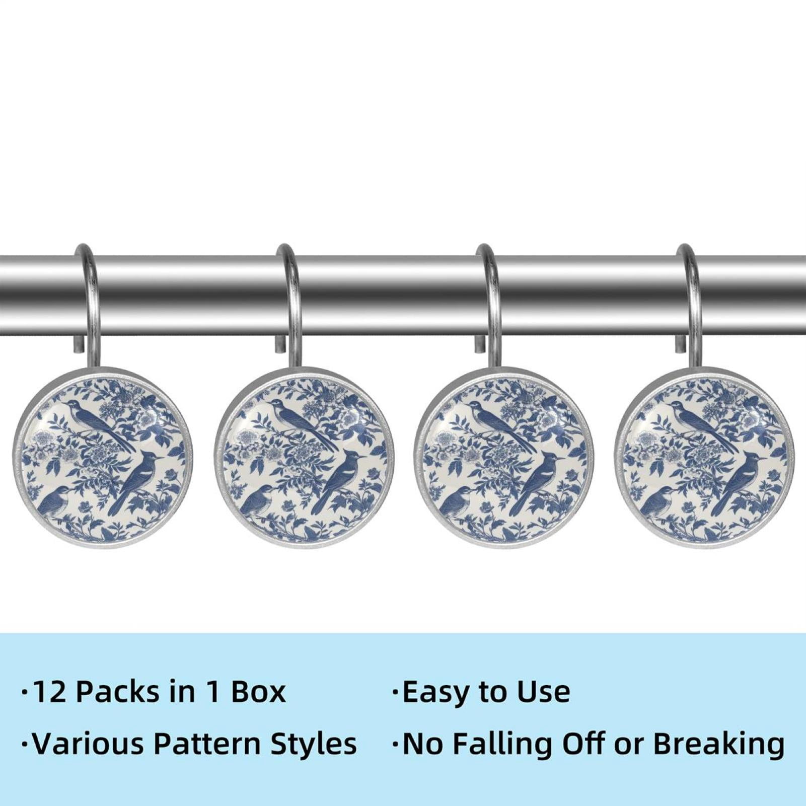 HemaKayy 12 Pcs Shower Curtain Hooks Bathroom Decorative Accessories Sketching Bluebird Branches