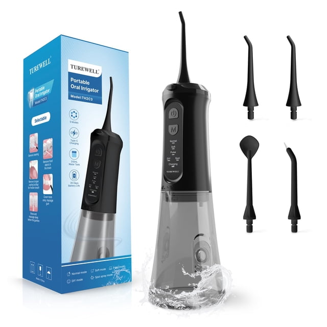 Irrigador Dental Portátil TUREWELL 310 mL Inalámbrico Negro