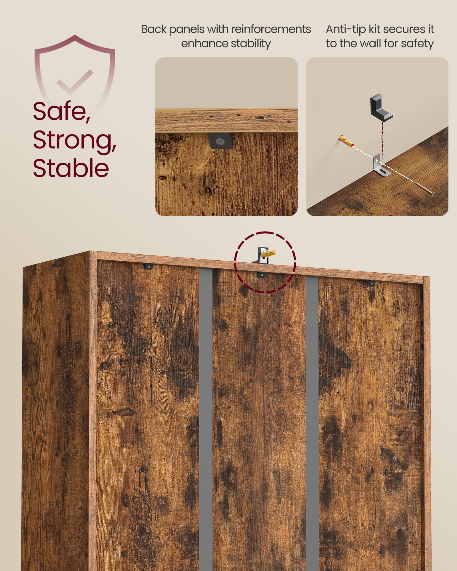 4-Cube Storage Shelf, 9.4x26x26 Inch Open Bookcase with 22 lb per Compartment, for Living Room, Home Office, Freestanding Organizer, Rustic Brown