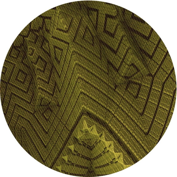 Ahgly Company Machine Washable Indoor Round Transitional Dark Yellow Green Area Rugs, 6' Round