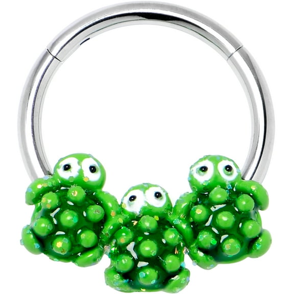 Body Candy 16G 316L Stainless Steel Hinged Segment Ring Seamless Cartilage Nipple Ring Texture Turtle Trio Nose Hoop 3/8"