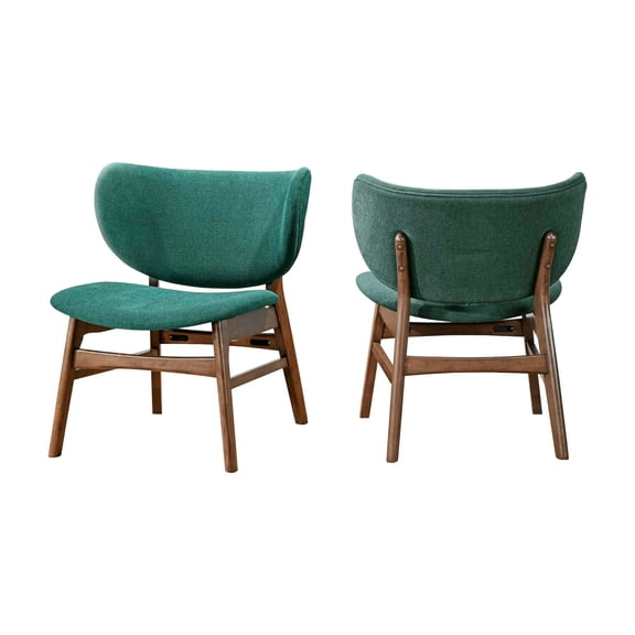 Isina Dining Side Chair, Rich Green Polyester, Walnut Brown Solid Wood