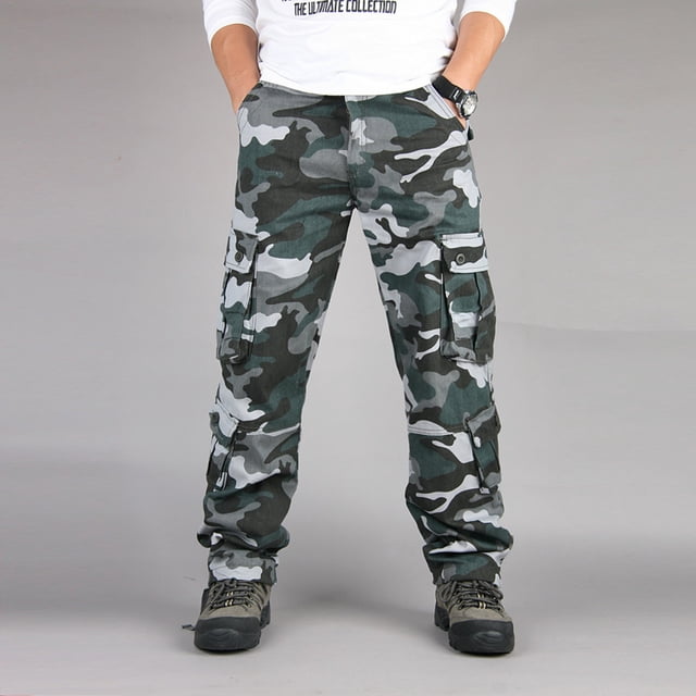 Puntoco Pantalones casuales largos para hombre Pantalones casuales de camuflaje con bolsillos cargo de secado rápido Pantalones tácticos largos para hombre