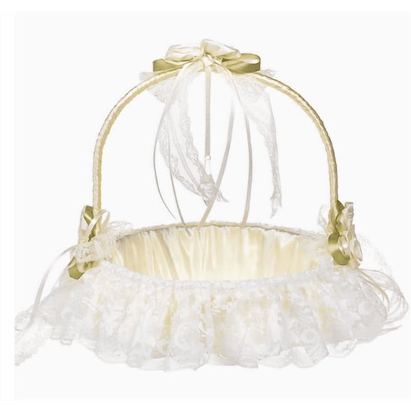 Wedding Flower Basket, Romantic Silk Cloth Bowknot Basket, Simple White Flower Girl Basket, Portable Holder for Wedding Party Petal Tossing