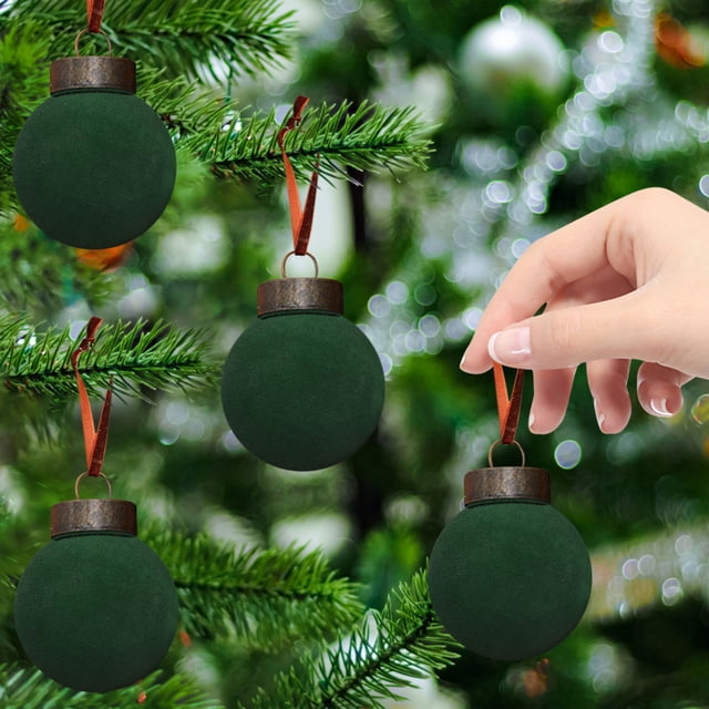 Bola Navideña de Terciopelo Flocada, Adorno de Plástico para Árbol de Navidad, Decoración Colgante para Árbol de Navidad de 2,4 Pulgadas.