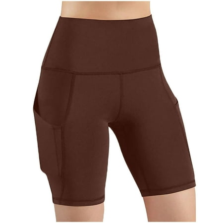 Ahabrexf Womens High Waist Yoga Shorts Tummy Control Fitness Athletic Workout Running Shorts w/ Pockets