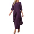 thumbnail image 4 of INSPIRE CHIC Women's Halloween 2 Piece Chiffon Ruffle Top & Wide Leg Pants Set Formal Wedding Outfit Deep Purple M, 4 of 6