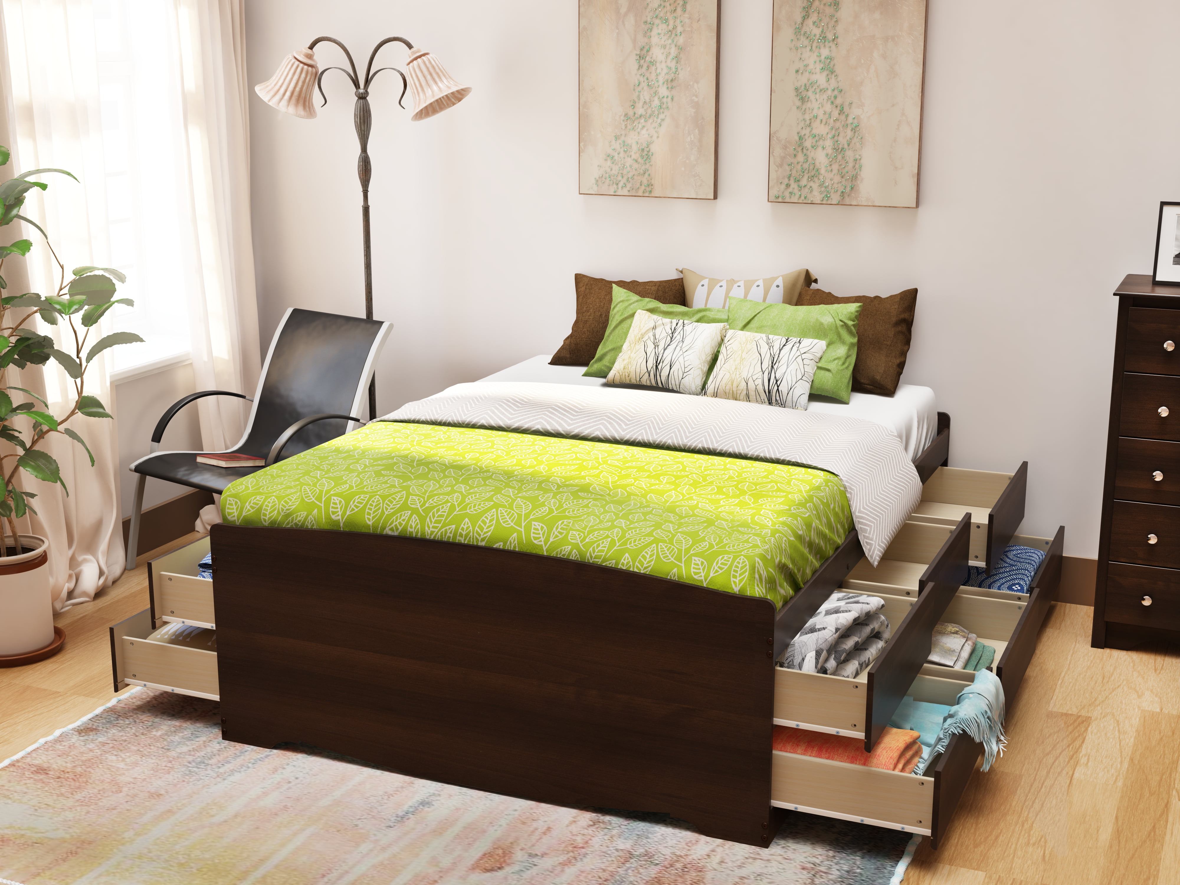 Prepac Tall Captain s Platform Storage Bed with 12 Drawers Queen Espresso Walmart