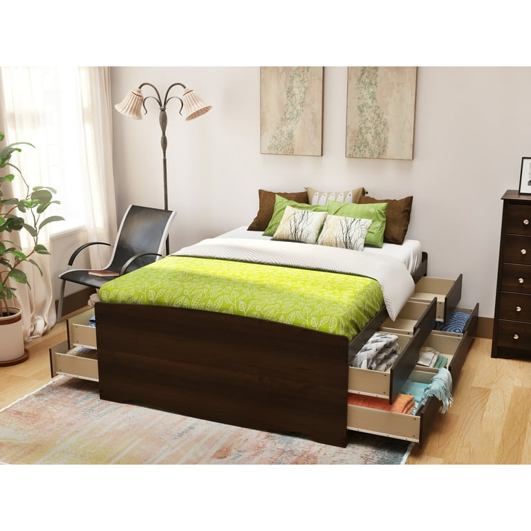 Prepac Tall Captain s Platform Storage Bed with 12 Drawers Queen