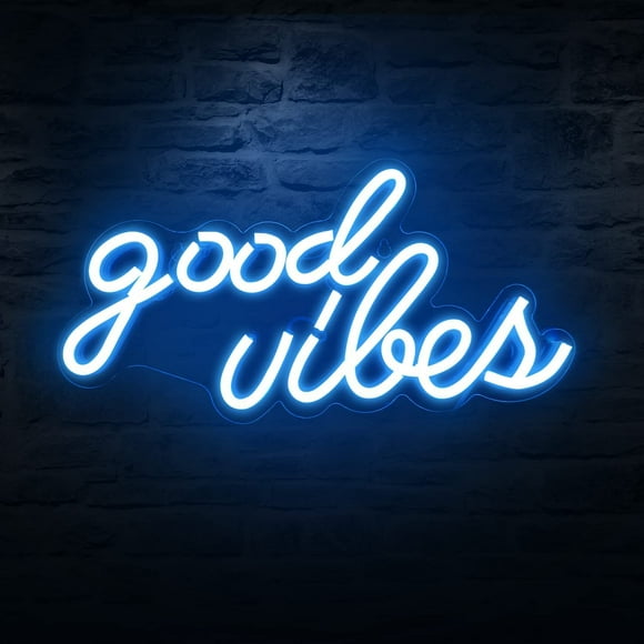 Good Vibes Neon Sign for Bedroom Wall Decor Powered by USB Neon Light, Ice Blue Color,16.1"x8.3"x0.6"