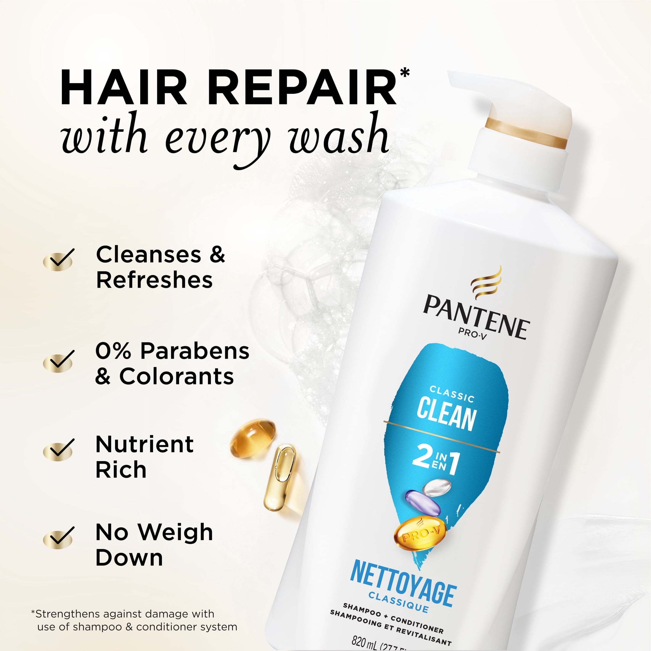 (4 pack) Pantene Pro-V Classic Clean 2in1 Shampoo and Conditioner, 27.7 fl oz