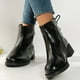thumbnail image 4 of NECHOLOGY Botas Mujer Zapatos Botines para mujer Botines de moda Otoño Invierno para mujer, punta redonda, tacón medio, cremallera lateral, encaje trasero, estilo informal negro sólido (Black, 7), 4 of 7