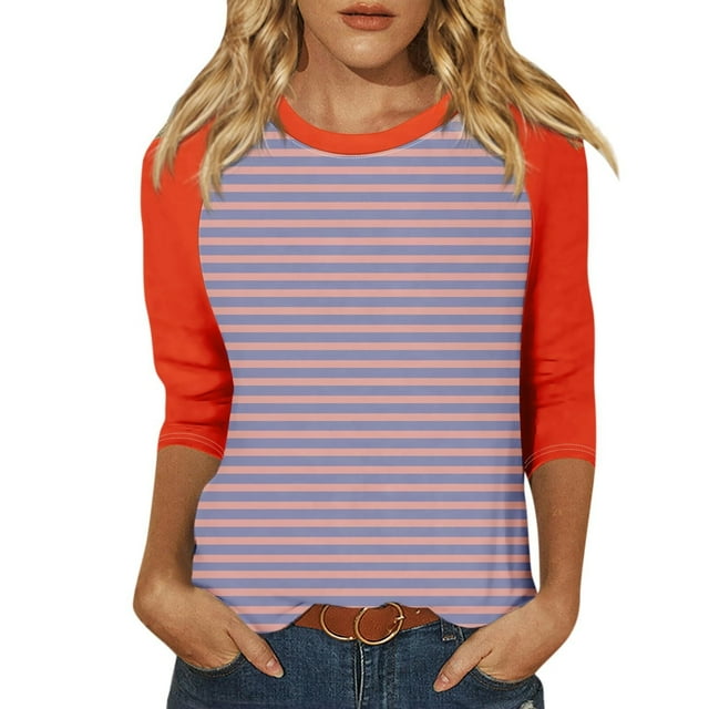 QIPOPIQ Hauts pour Femmes à Manches 3/4 d'Été Chemises Rayées Trois Quarts Chic Décontracté Tuniques Imprimées Hauts Blouses pour Femmes Liquidation