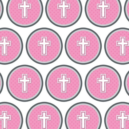 Cross Pink Baby Girl Christening Baptism Shower Premium Gift Wrap Wrapping Paper