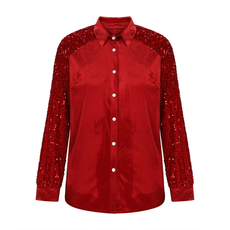 knee length dresses for ladies Women's Red V Neck Blouse