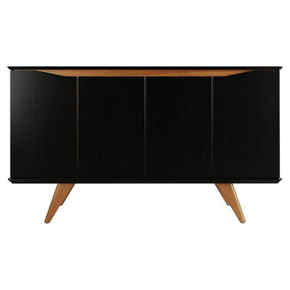 Manhattan Comfort Tudor 53.15 Sideboard with 4 Shelves in Black and Maple Cream