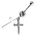 thumbnail image 3 of SNNROO Rhinestone Double Cross Dangle Navel Belly Button Barbell Ring Body Piercing Jewelry, 3 of 6