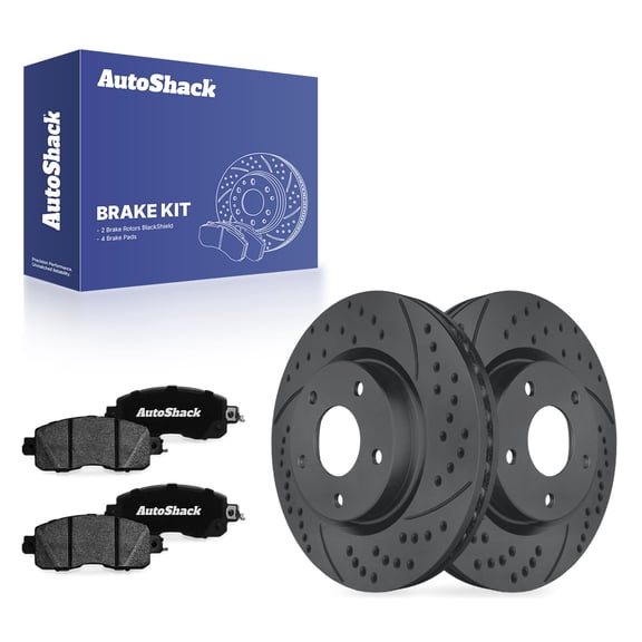 AutoShack Front Vented Drilled & Slotted Coated Brake Rotors Black Matte Finish   Ceramic Pads 6-PC Brake Kit Replacement for 2013-2024 Nissan Altima BlackShield 11.65" (296 mm)