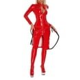 thumbnail image 3 of CENL Women Sexy Bodycon Dress Full Body Bodysuit PU Club Wear Artificial Leather Coat, 3 of 9