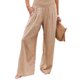 thumbnail image 3 of Pantalones de pierna ancha para mujer, pantalones elásticos de cintura alta, color puro, informales, para citas diarias, playa, marrón, M, 3 of 5