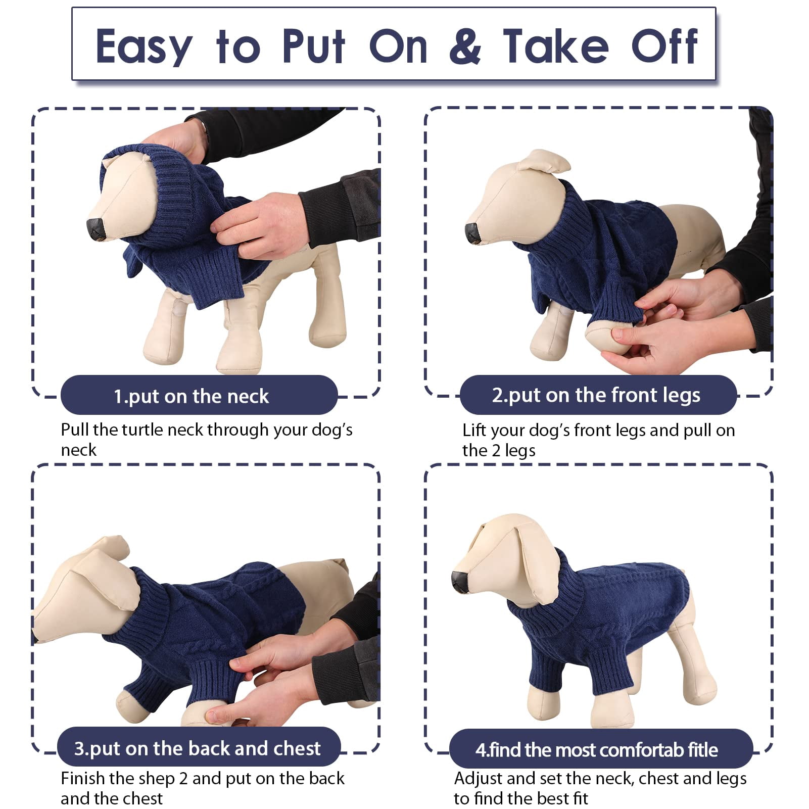 PayUSD Small Dog Pullover Sweater, Cold Weather Cable Knitwear, Classic Turtleneck Thick Warm Clothes for Chihuahua, Bulldog, Dachshund, Pug, Yorkie