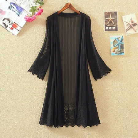 BSDJILFG Swim Cover-Ups for Women Summer Lace Duster Long Cardigan UPF50+ Crochet Knit Kimono Beach Swimsuit Bikini Tankini Cover-Ups Sizes S-4XL