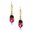 thumbnail image 2 of Gem Stone King 18K Rose Gold Plated Silver Pink Created Sapphire and Black Onyx Dangle Leverback Earrings for Women (2.32 Cttw, Gemstone September Birthstone, Heart Shape 6MM, Trillion 5MM), 2 of 4